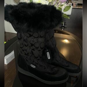 Coach Black Fur-Trimmed Women's Winter Boots